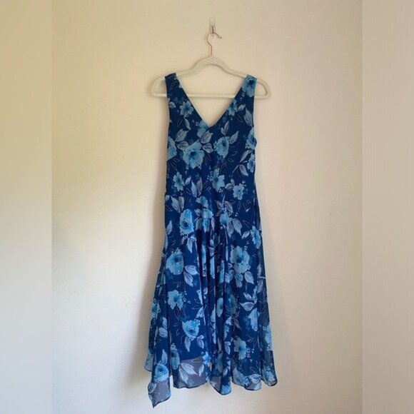 Evan Picone Fit & Flare Blue Floral Sleeveless Midi Dress Size 14P - Picture 4 of 10